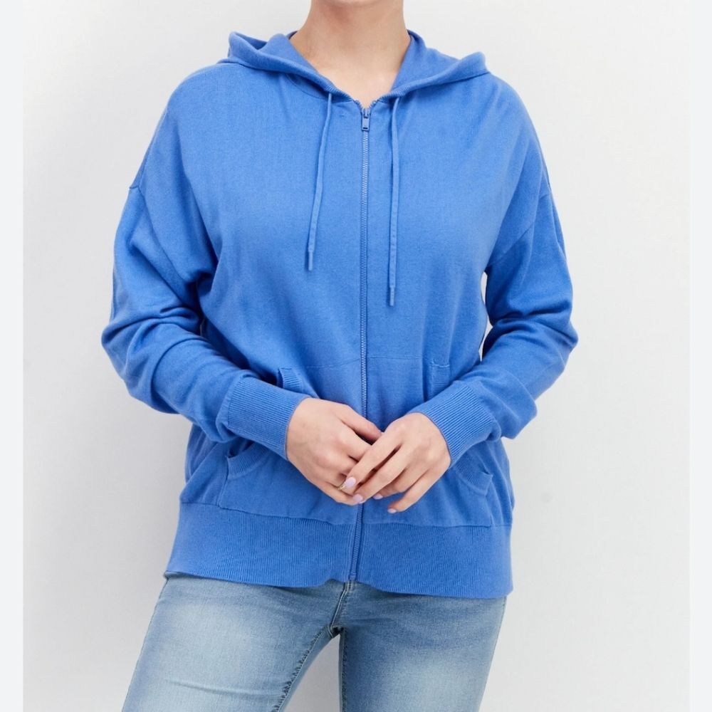 EUC Soft Blue Fleece Full Zip Hoodie Cotton Blend Athletic Women's Jacket M